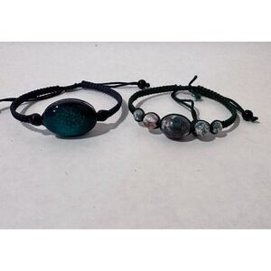 Lot of 2 Handmade Adjustable Macramé Bracelets w/ Glass Focal Beads – Boho Style